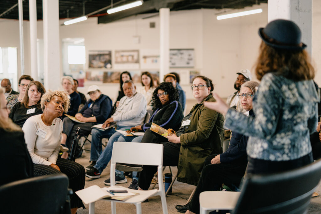 Dr. Jocelynne Rainey (lower left), president and CEO of Brooklyn Org, participates in a Listening Tour session in Fort Greene, Brooklyn.