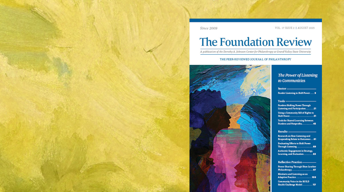 Cover of the Foundation Review special issue on a yellow background.